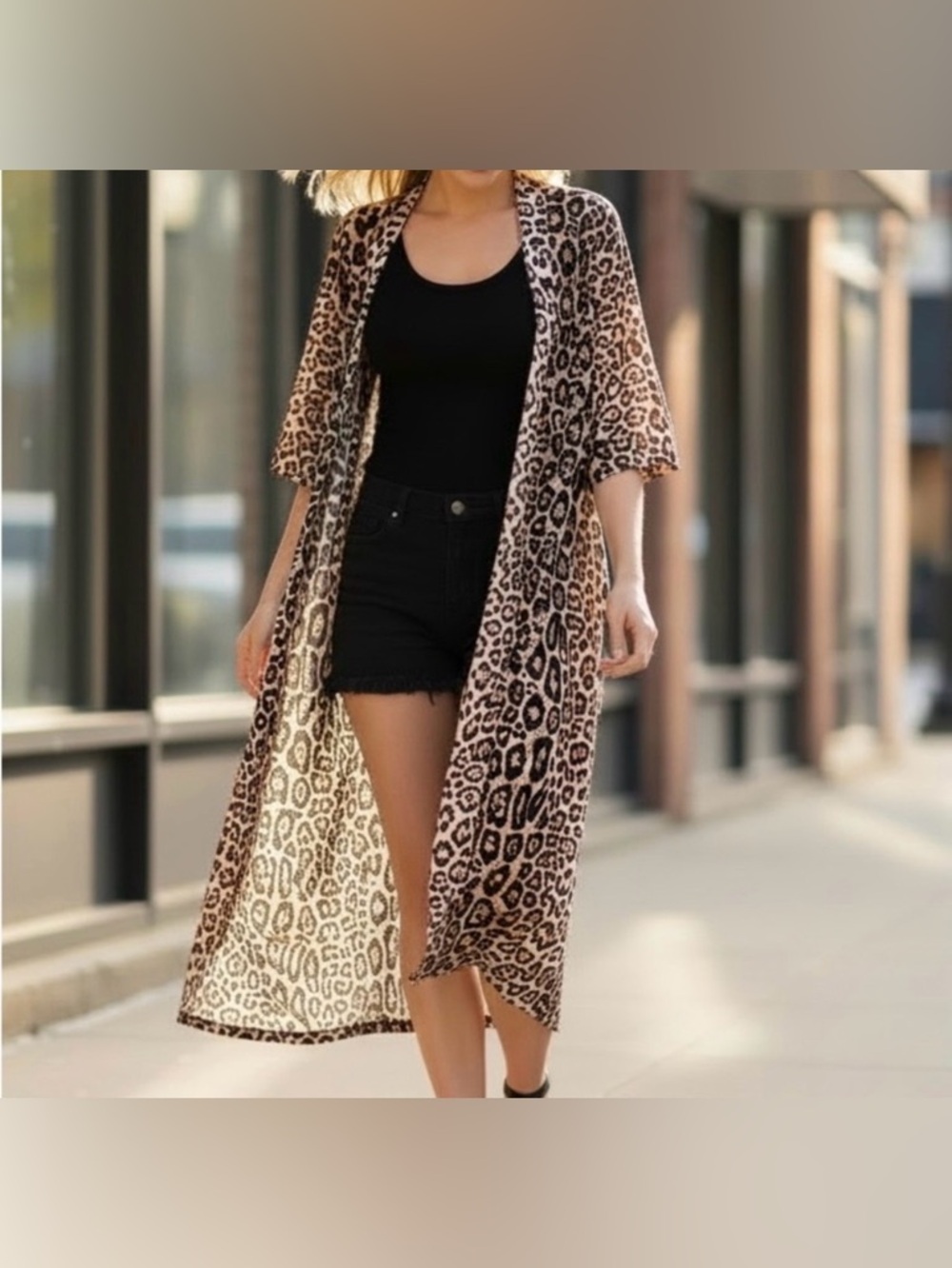 Crazy Train Leopard Print Kimono - Beige & Black